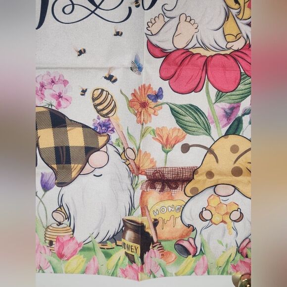 Hello Spring Flag 39.5"×28"Double Sided Trick or Banner Gnomes Flowers Polyester - Picture 5 of 6